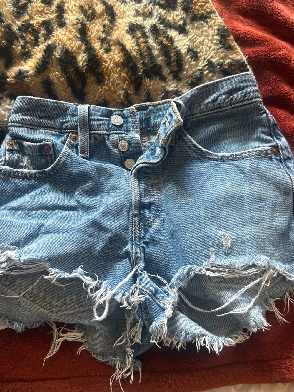 Levi's Light Blue Distressed High-Rise Denim Shorts